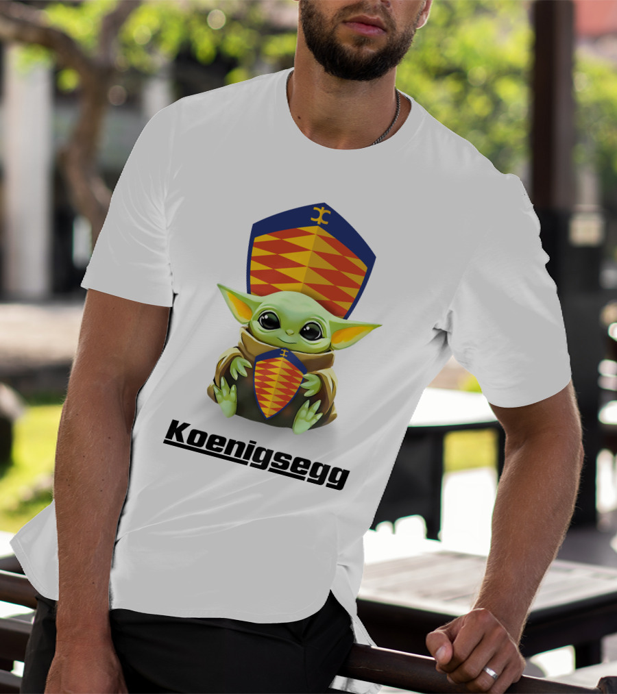 Baby Yoda Holding Koenigsegg Emblem With Shield T-Shirt