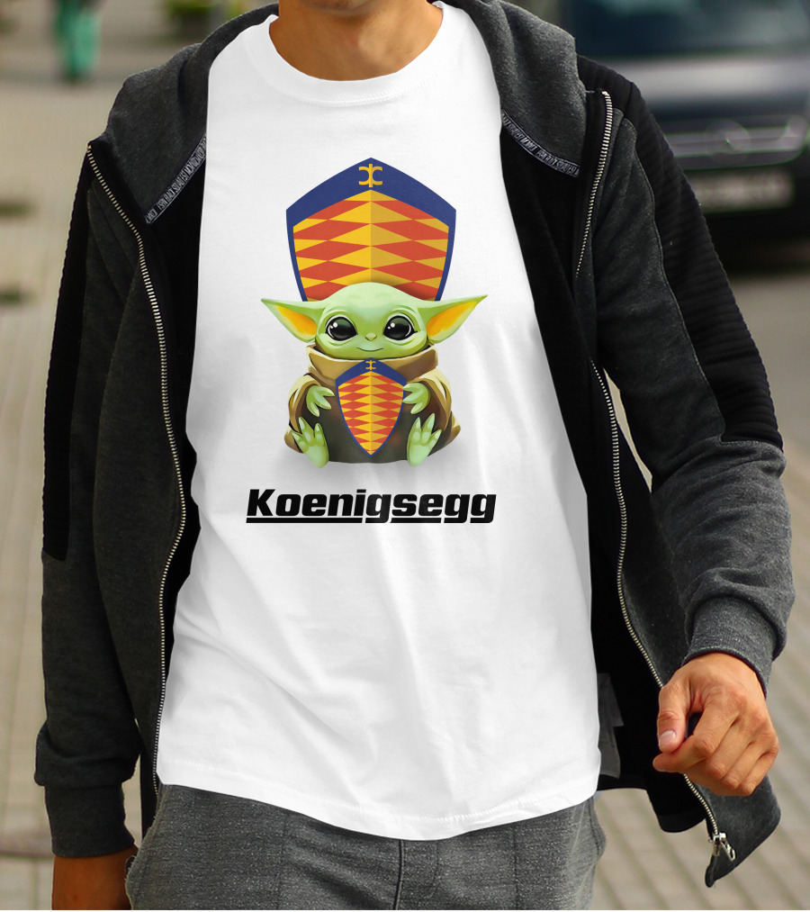 Baby Yoda Holding Koenigsegg Emblem With Shield T-Shirt