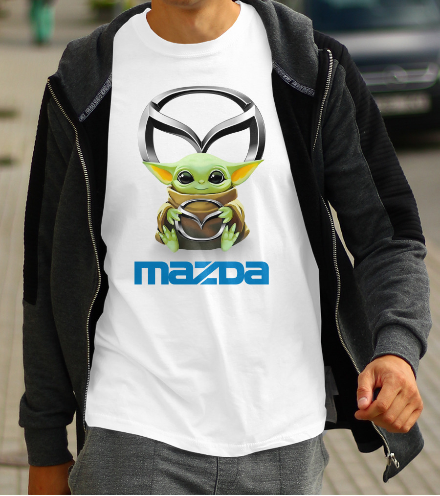 Baby Yoda Hug Mazda Logo White T-Shirt