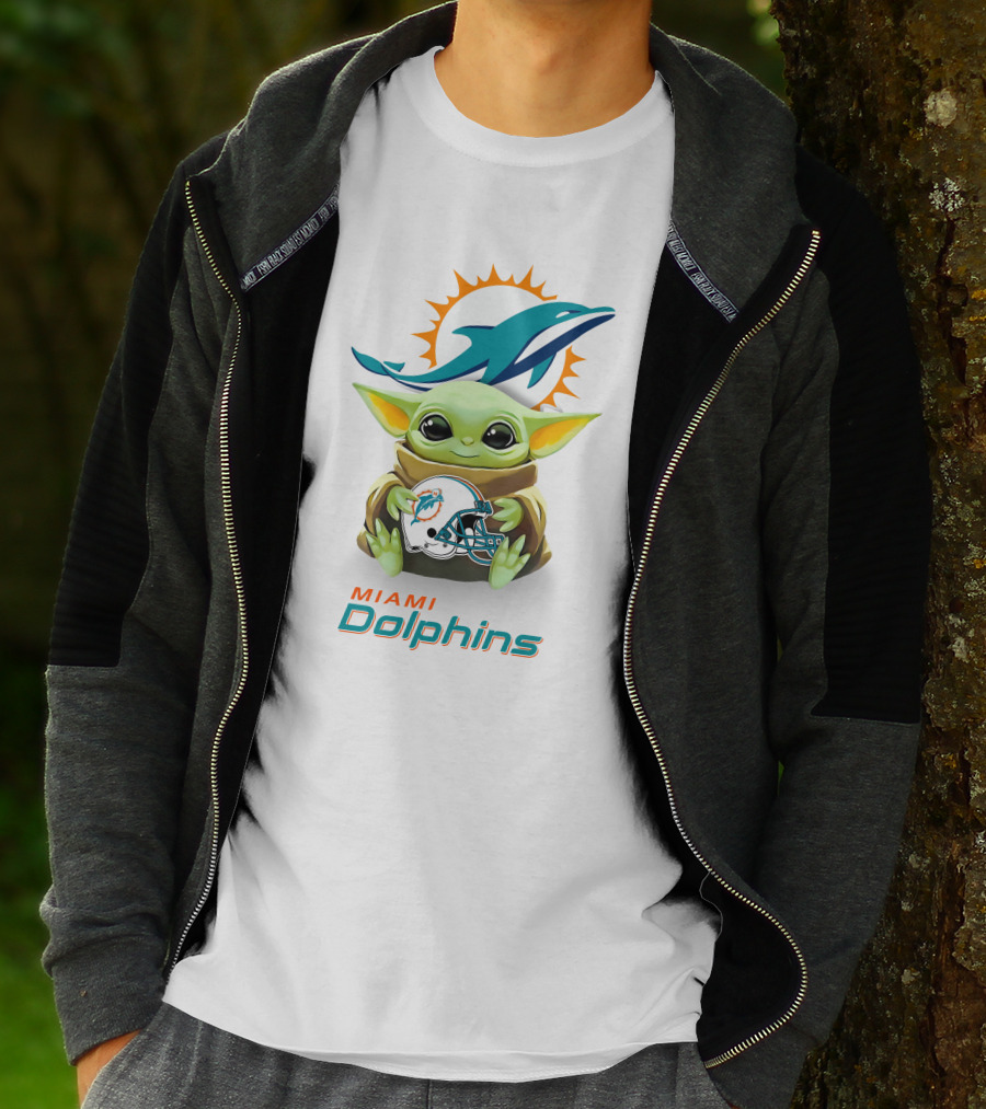 Baby Yoda Holding Miami Dolphins Helmet T-Shirt