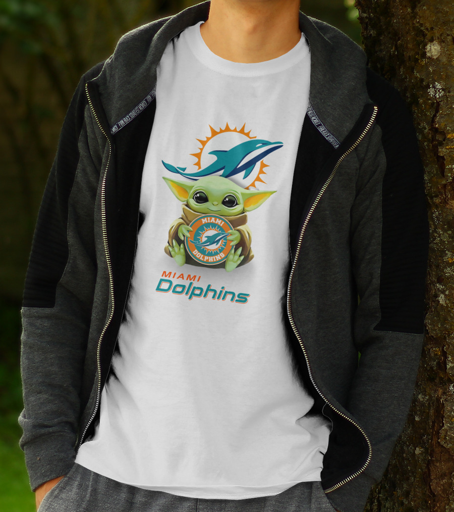 Baby Yoda Holding Miami Dolphins Logo Fan T-Shirt