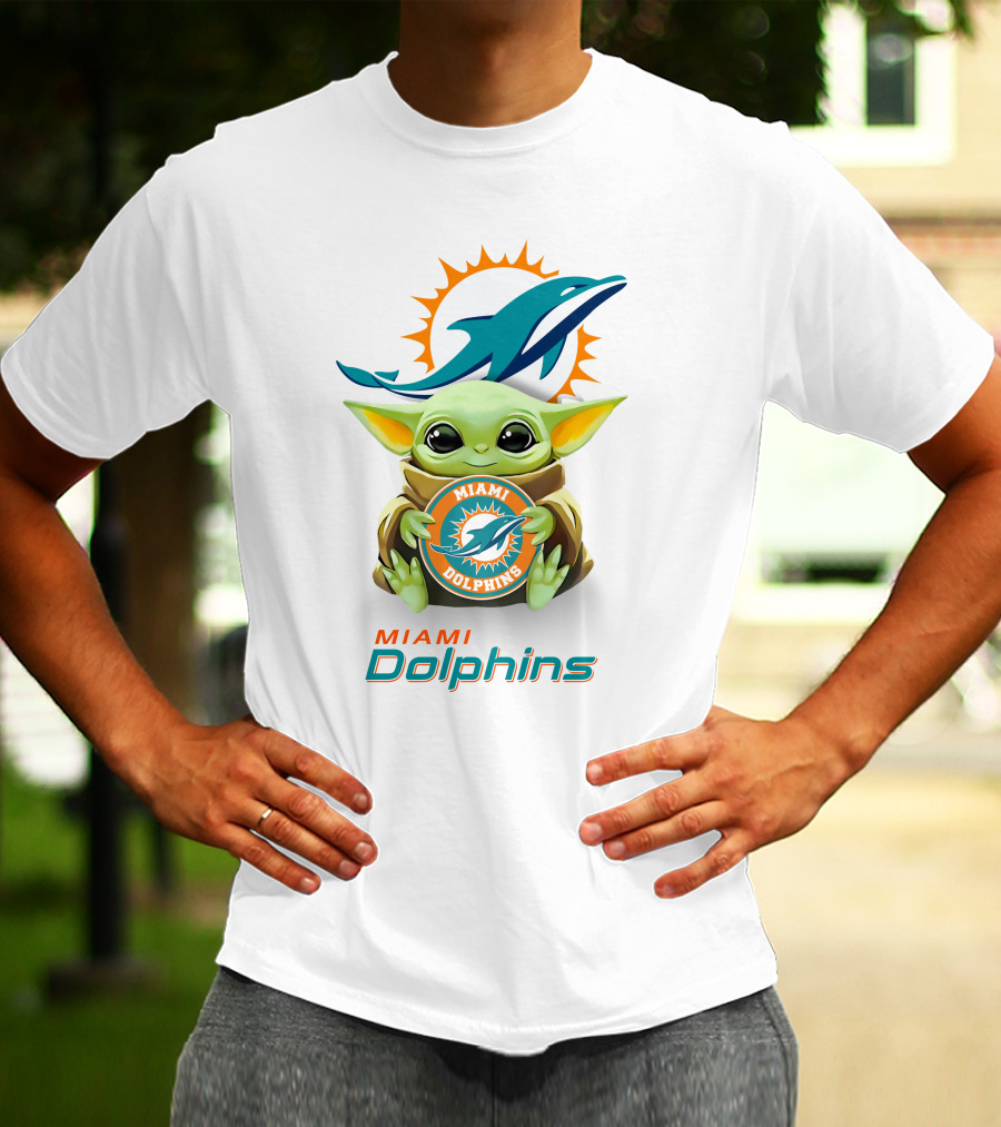 Baby Yoda Holding Miami Dolphins Logo Fan T-Shirt