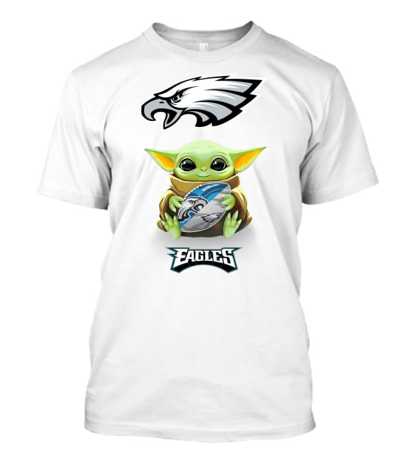 Baby Yoda Hugging Philadelphia Eagles Football With Eagle T-Shirt