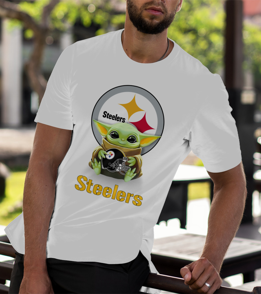 Steelers Baby Yoda Holding Pittsburgh Helmet T-Shirt