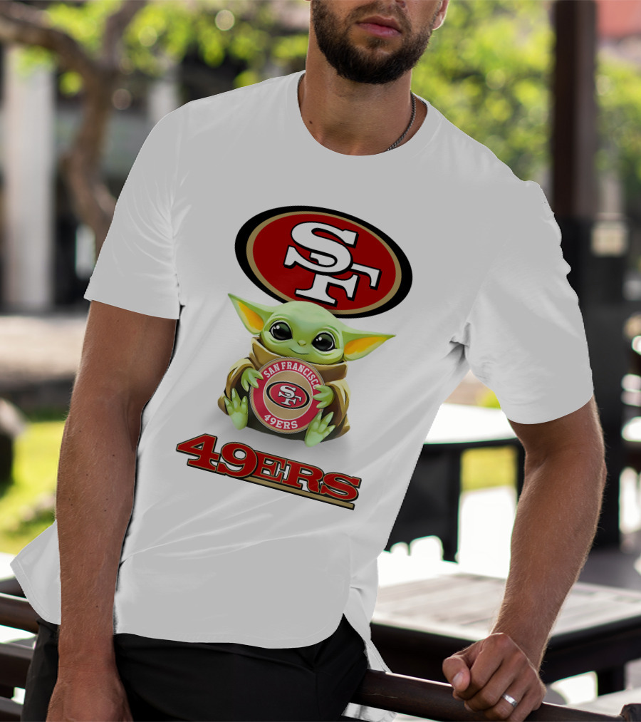 Baby Yoda Hug SF 49ers San Francisco 49ers Logo 49ers White T-Shirt