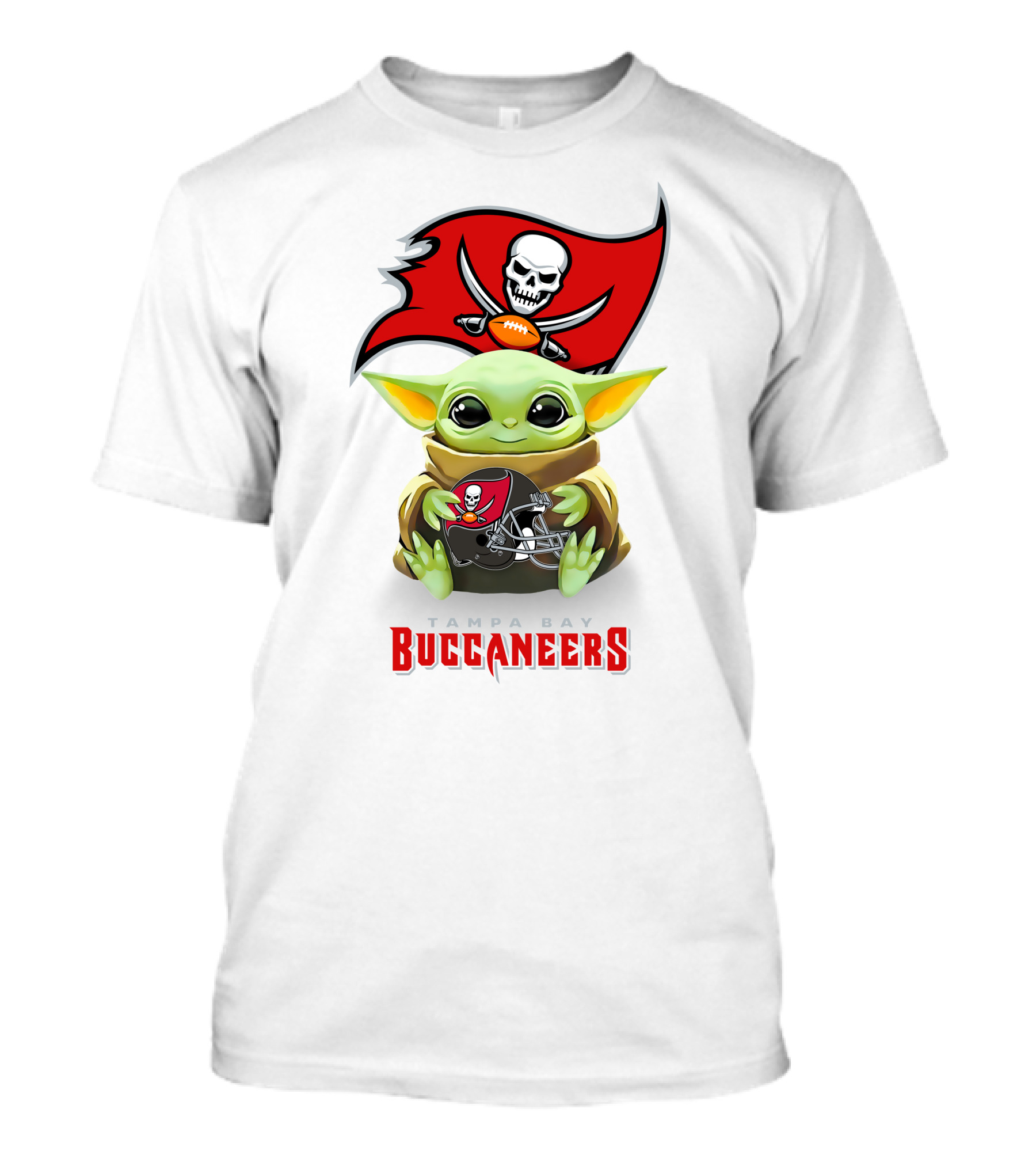 Tampa Bay Buccaneers Baby Yoda Hugging Helmet NFL Team Flag T-Shirt