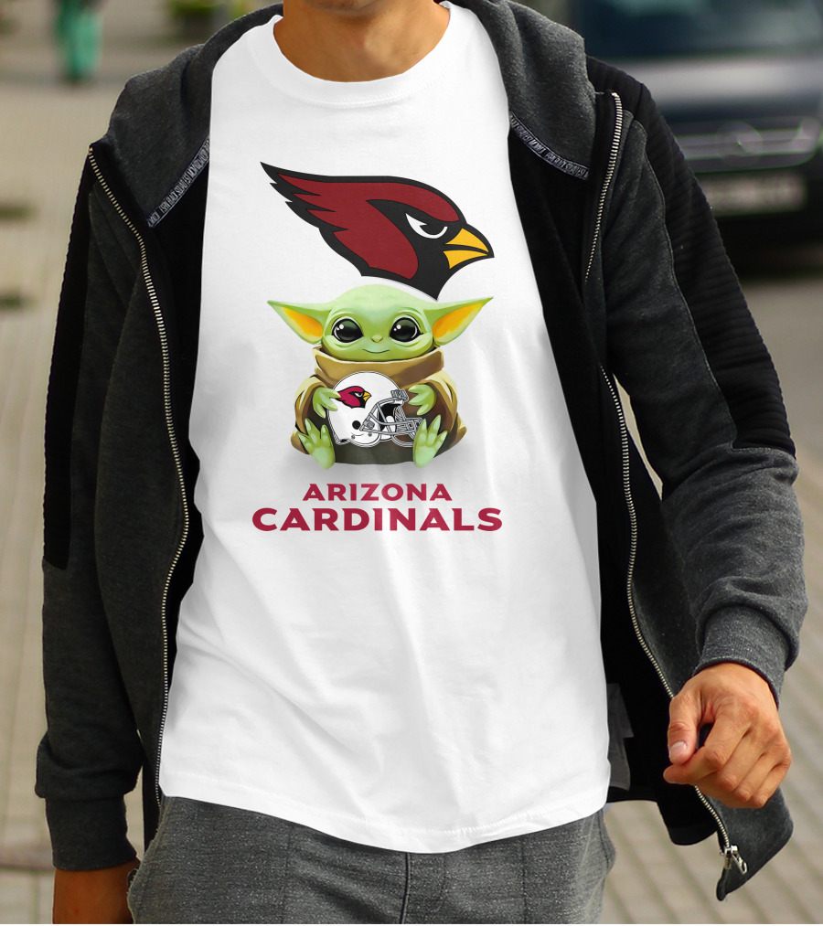 Star Wars Baby Yoda Holding Arizona Cardinals Helmet T-Shirt