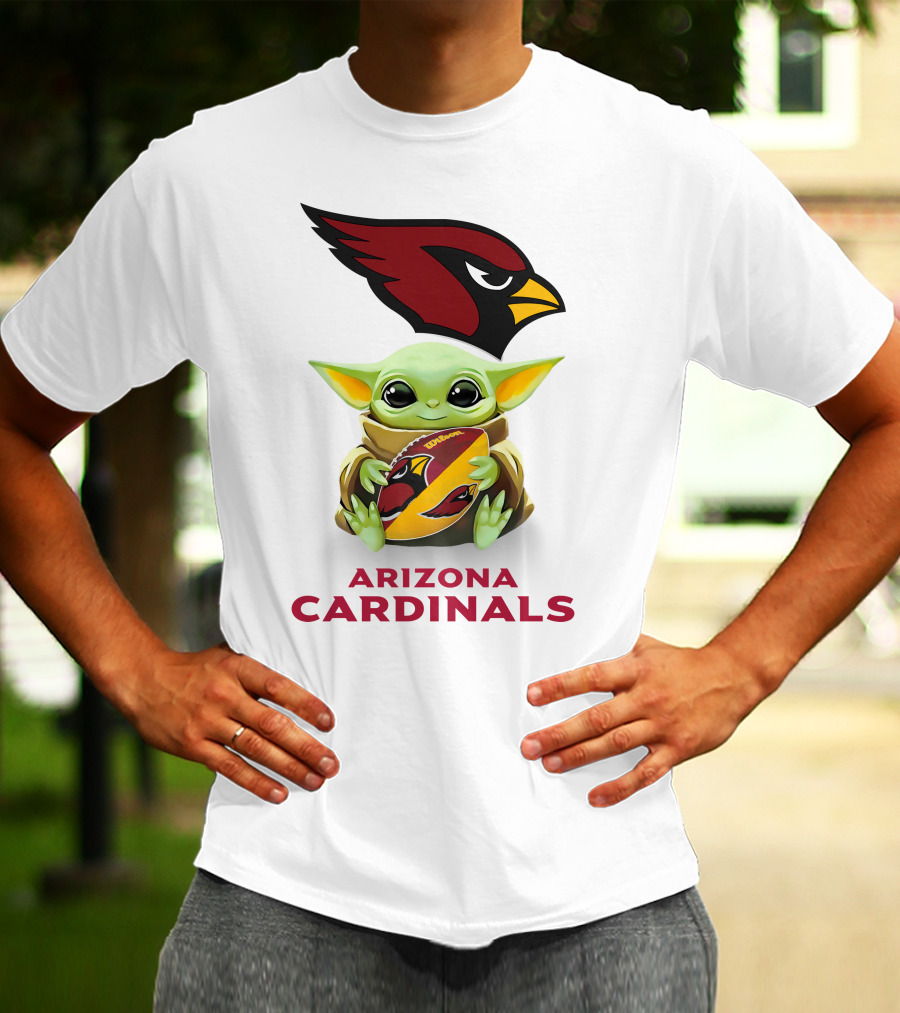 Star Wars Baby Yoda Hugging Arizona Cardinals Football Tailgate White T-Shirt