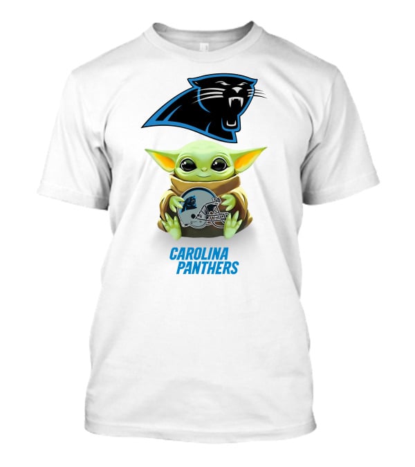 Star Wars Baby Yoda Holding Carolina Panthers Helmet T-Shirt
