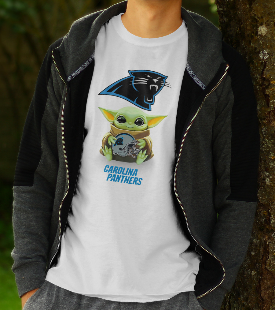 Star Wars Baby Yoda Holding Carolina Panthers Helmet T-Shirt