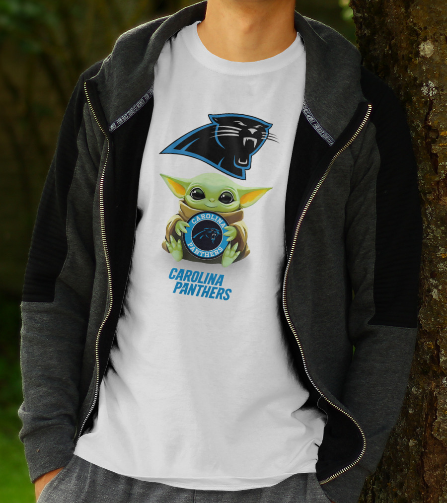 Star Wars Baby Yoda Holding Carolina Panthers Emblem T-Shirt