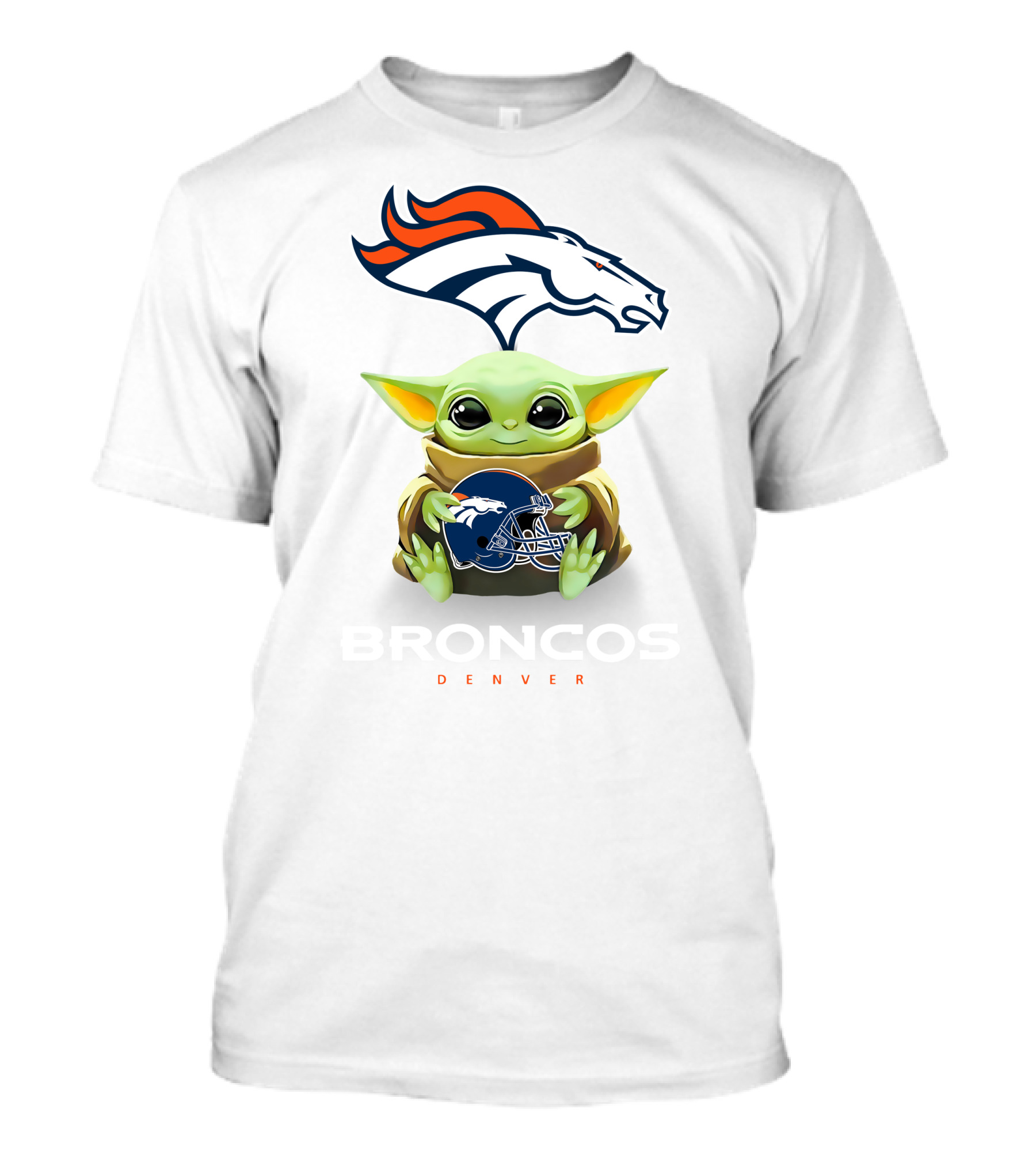 Star Wars Baby Yoda Hug Denver Broncos Helmet Broncos Denver T-Shirt