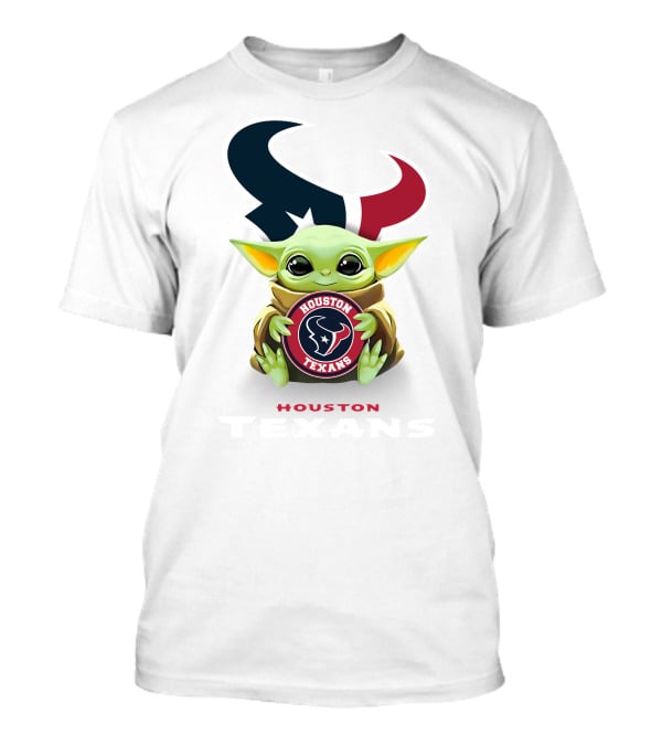 Star Wars Baby Yoda Holding Houston Texans Emblem With Houston Text T-Shirt