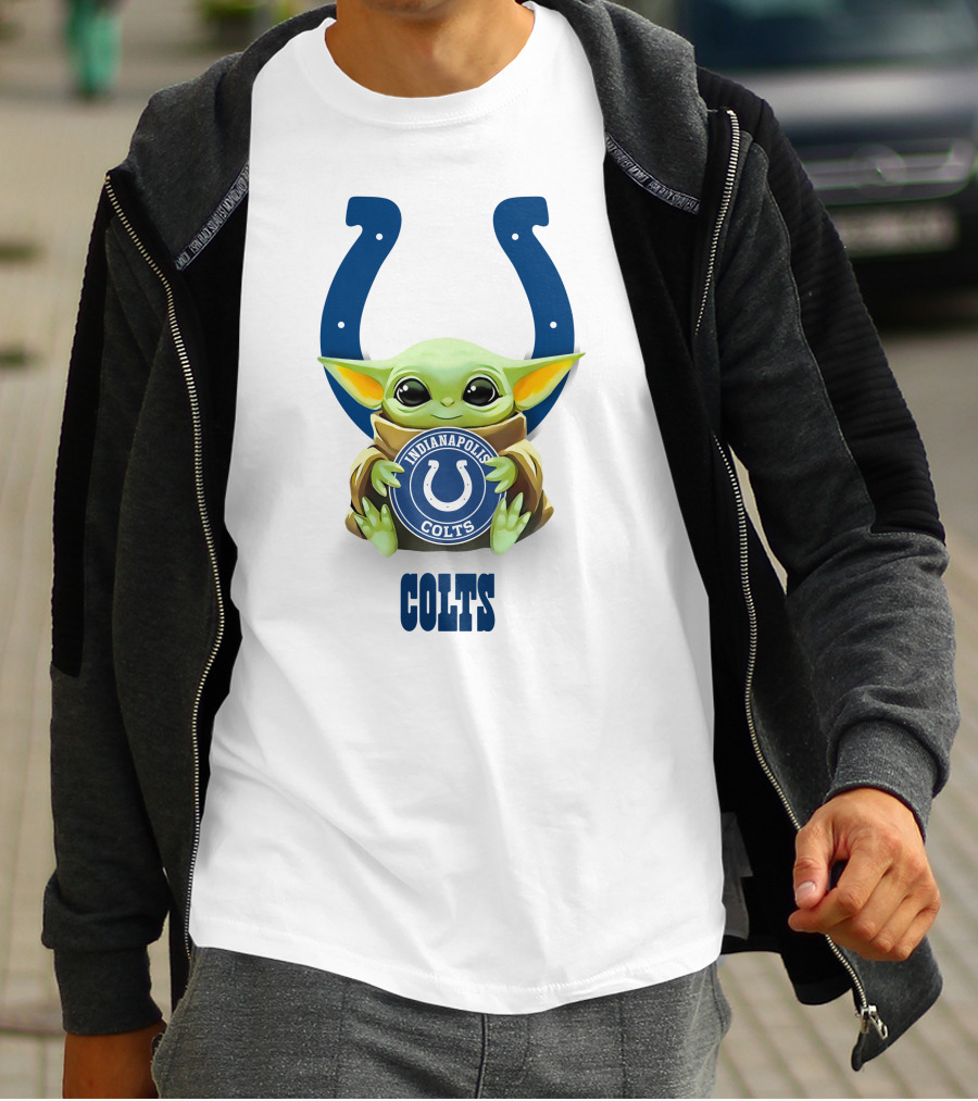 Star Wars Baby Yoda Hug Indianapolis Colts Colts Logo White T-Shirt