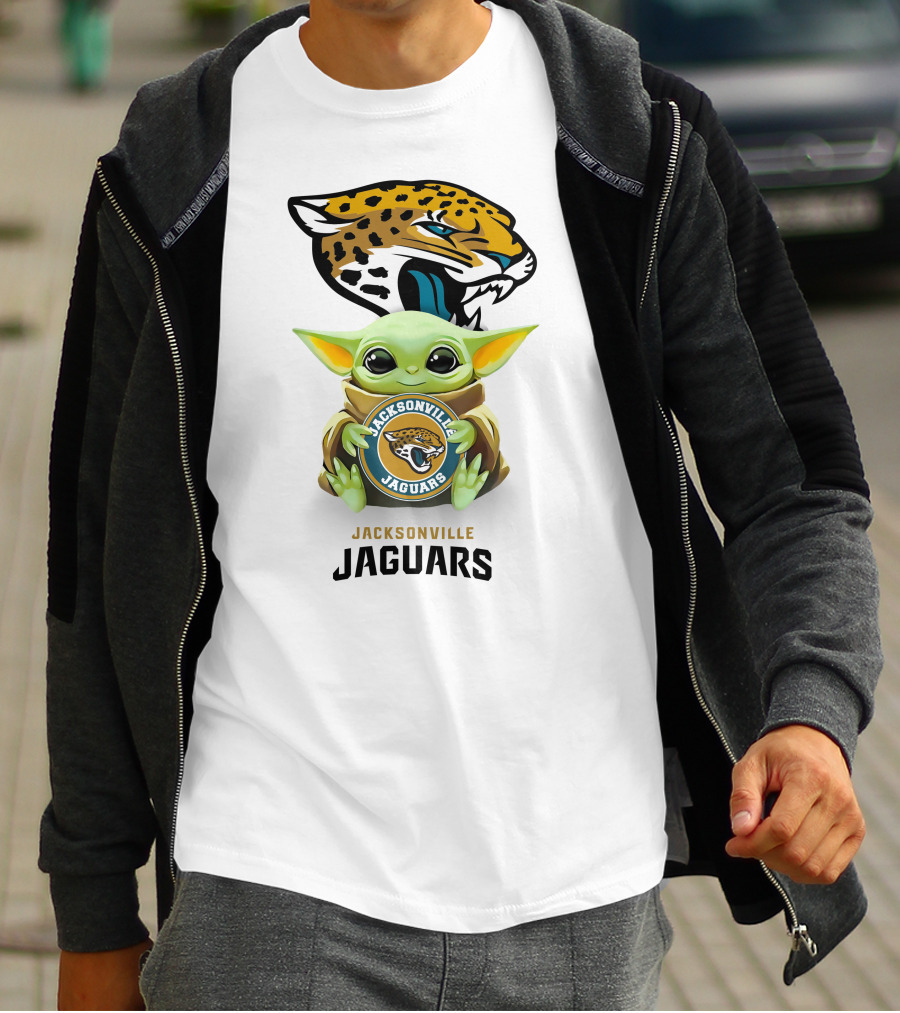 Baby Yoda Hug Jacksonville Jaguars White Star Wars T-Shirt