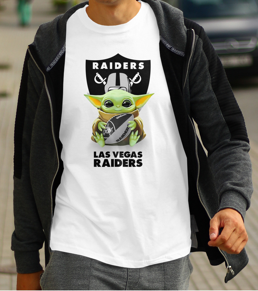 Star Wars Baby Yoda Raiders Las Vegas Football Fan Helmet Hug T-Shirt