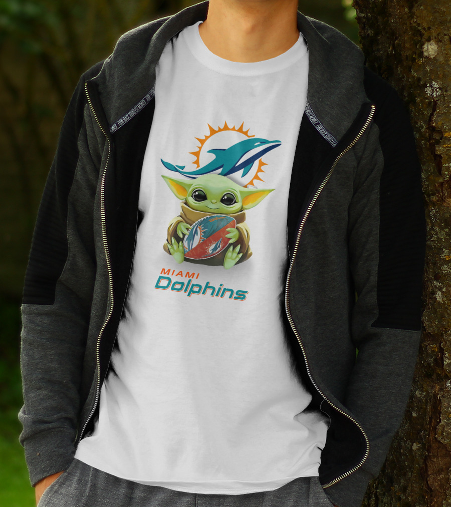 Star Wars Baby Yoda Hug Miami Dolphins Football Tailgate White T-Shirt