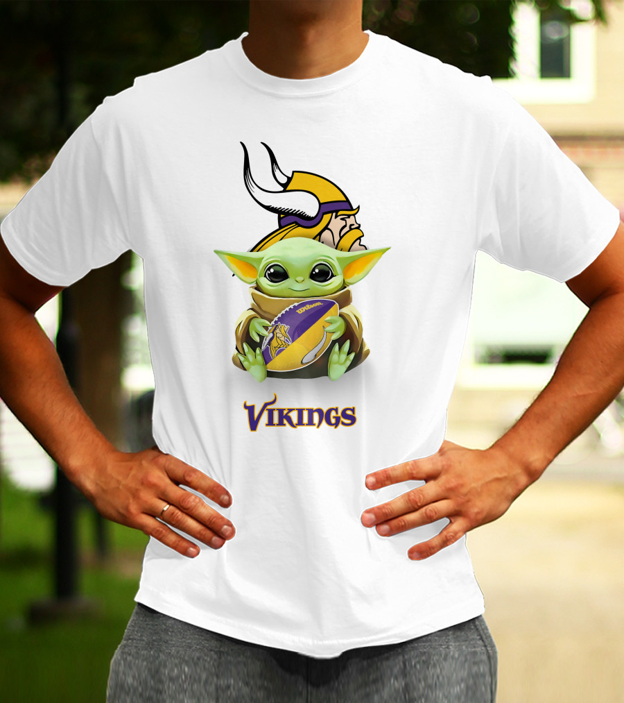 Star Wars Baby Yoda Hug Vikings Football Minnesota Tailgate White T-Shirt