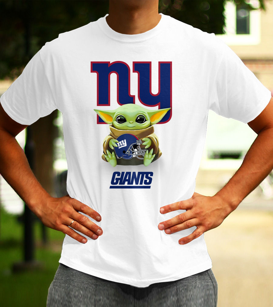 Star Wars Baby Yoda Holding New York Giants Helmet NY Giants T-Shirt