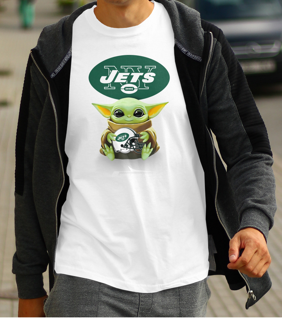 Star Wars Baby Yoda Holding New York Jets Helmet Jets T-Shirt