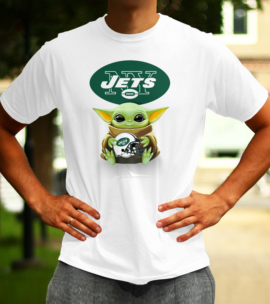 Star Wars Baby Yoda Holding New York Jets Helmet Jets T-Shirt