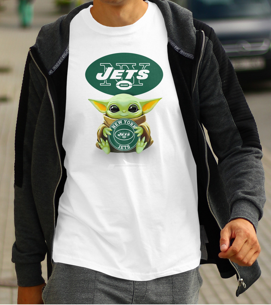 Star Wars Baby Yoda New York Jets Hug Logo White T-Shirt
