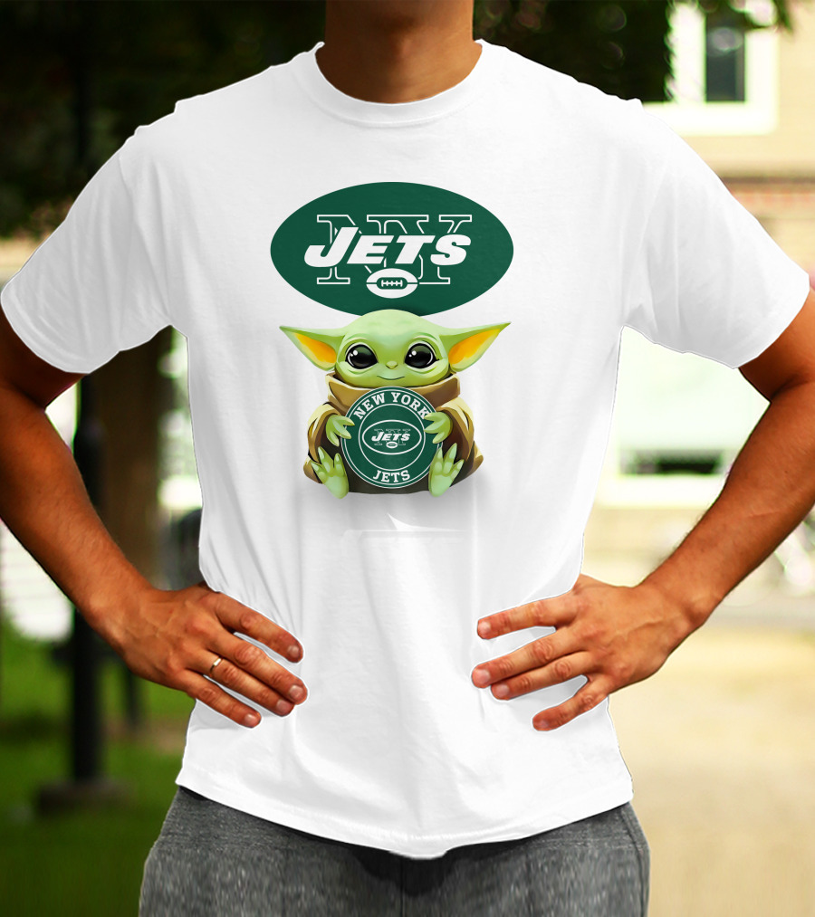 Star Wars Baby Yoda New York Jets Hug Logo White T-Shirt