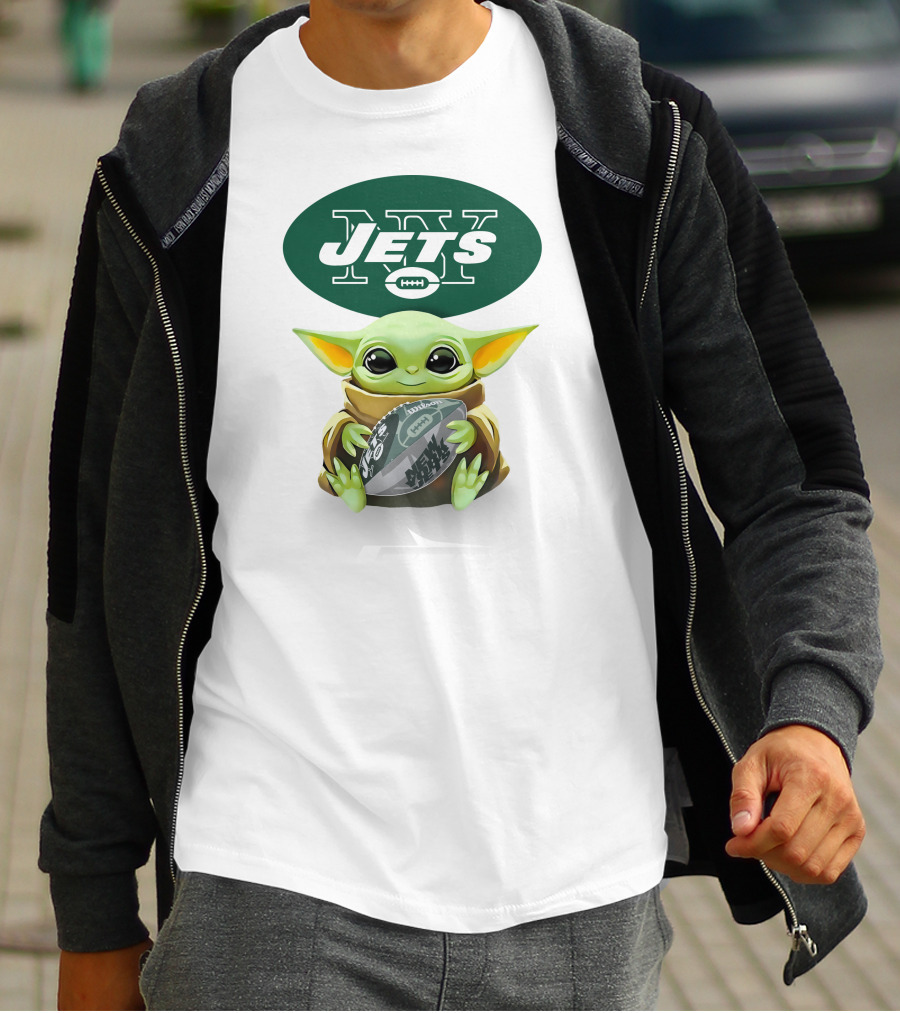 Star Wars Baby Yoda Hug New York Jets Football T-Shirt