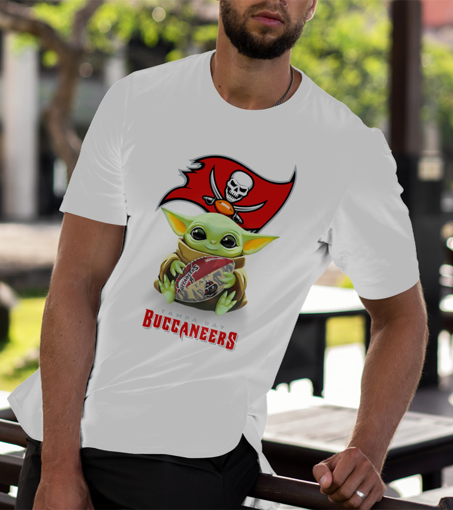 Star Wars Baby Yoda Holding Tampa Bay Buccaneers Football T-Shirt