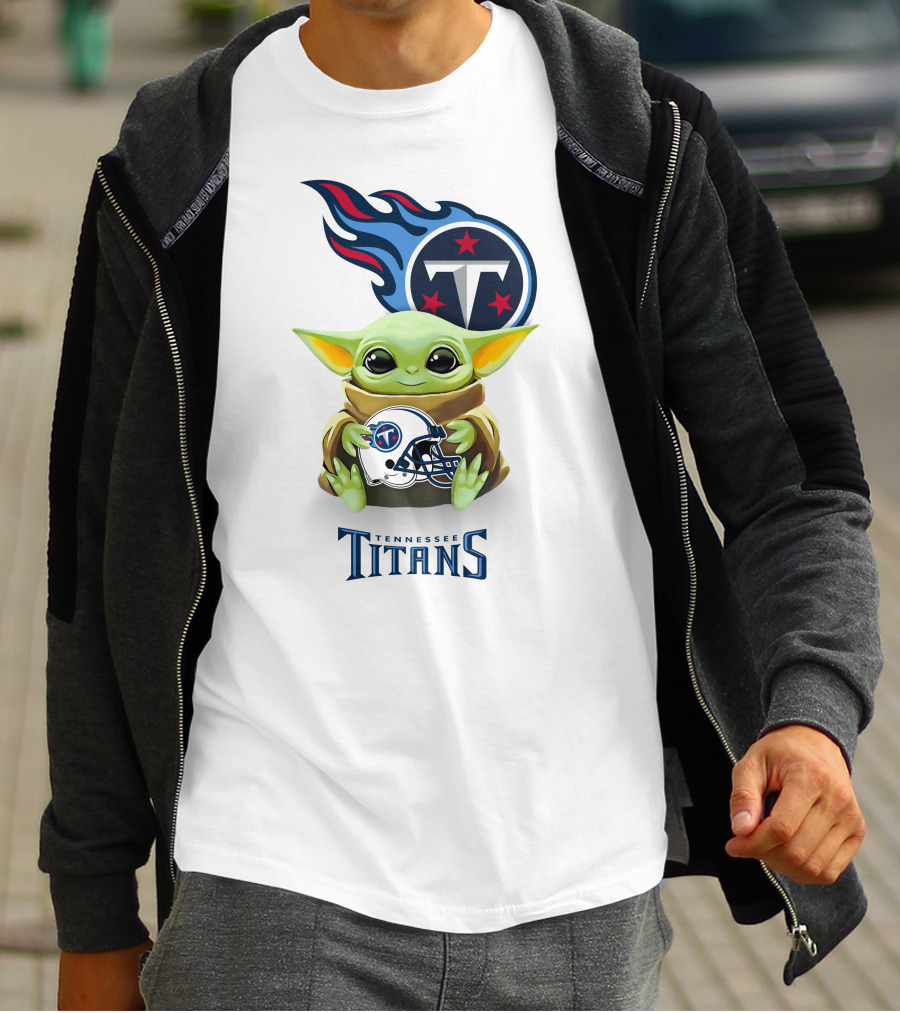 Star Wars Baby Yoda Holding Tennessee Titans Helmet T-Shirt