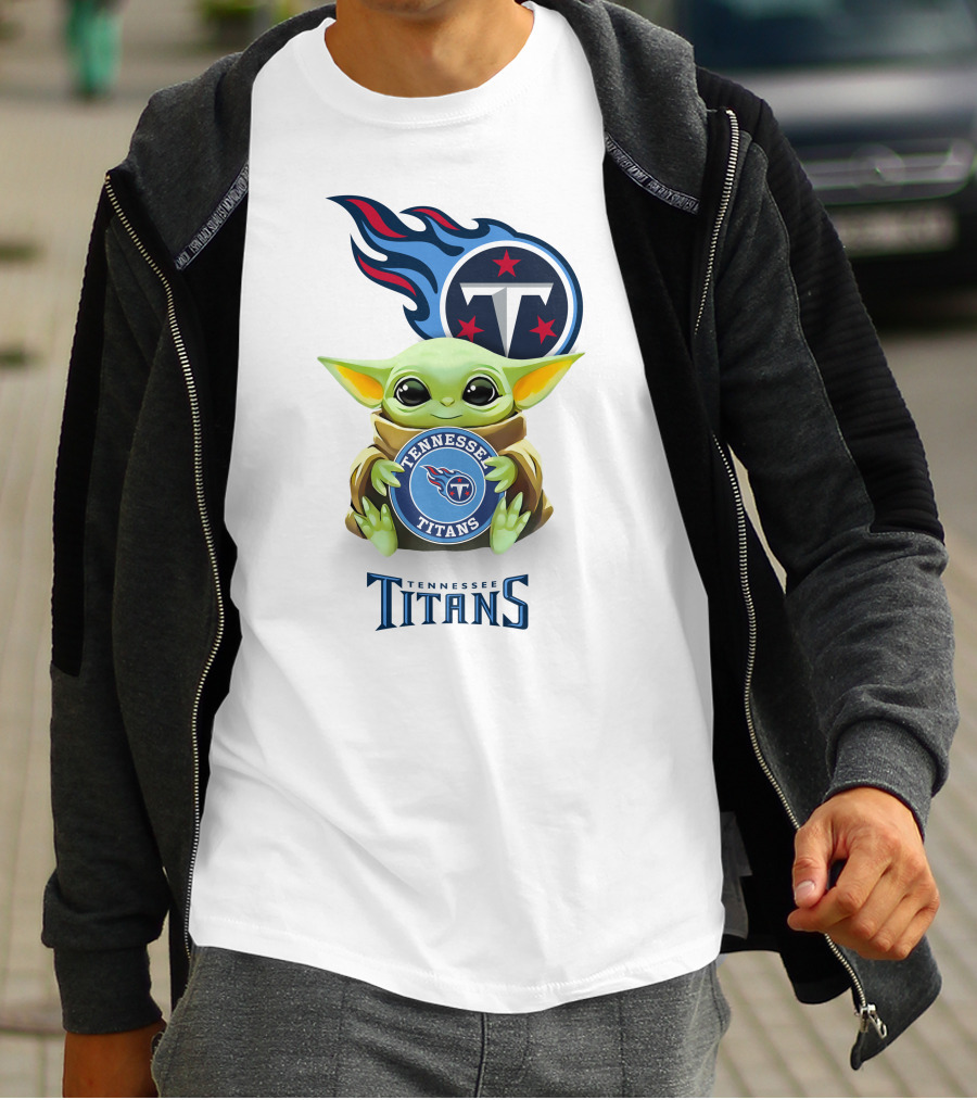Star Wars Baby Yoda Holding Tennessee Titans Logo Nfl Team T-Shirt