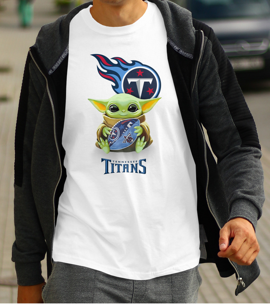 Star Wars Baby Yoda Tennessee Titans Football Logo White T-Shirt