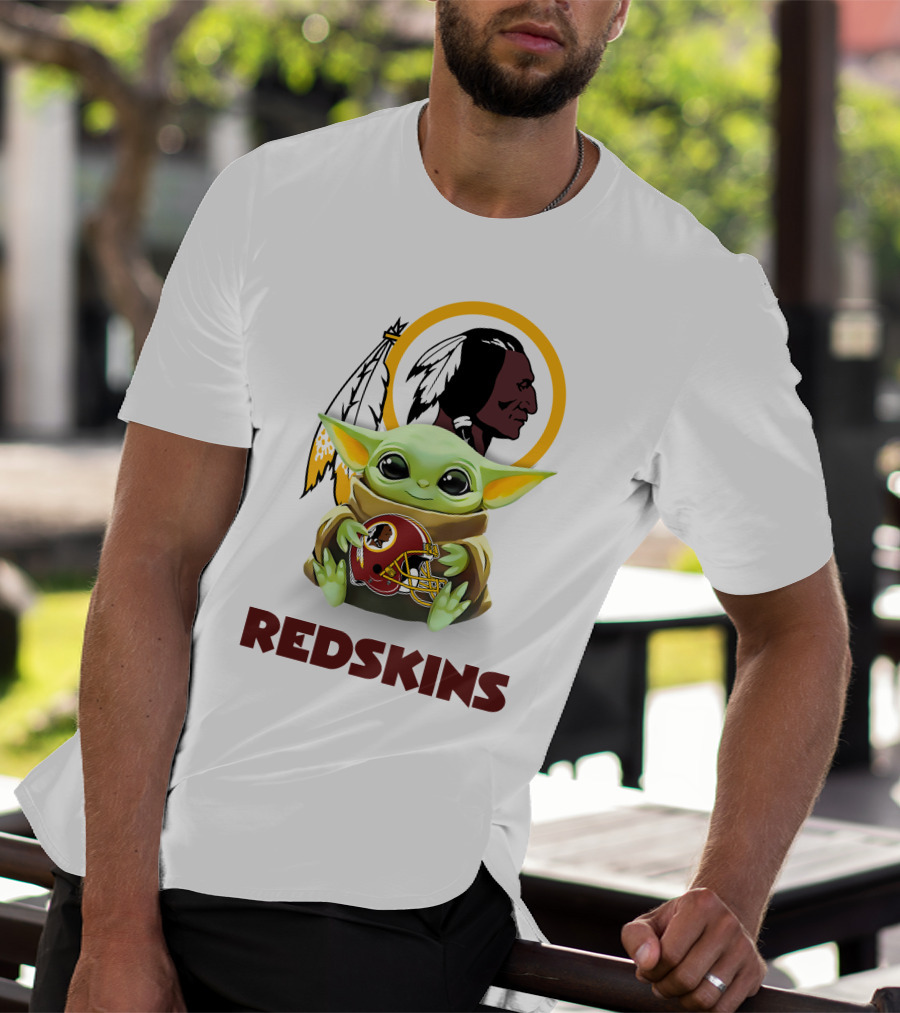 Star Wars Baby Yoda Holding Washington Redskins Helmet T-Shirt