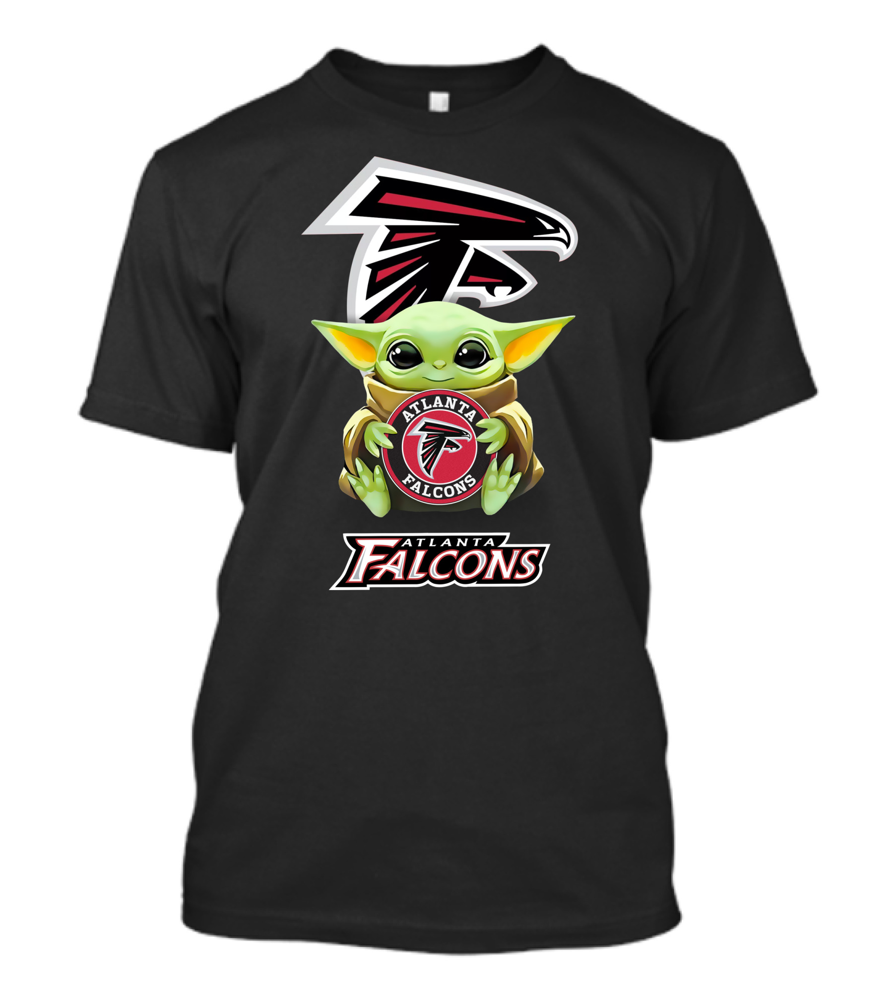 Grogu Holding Atlanta Falcons Emblem With Team T-Shirt