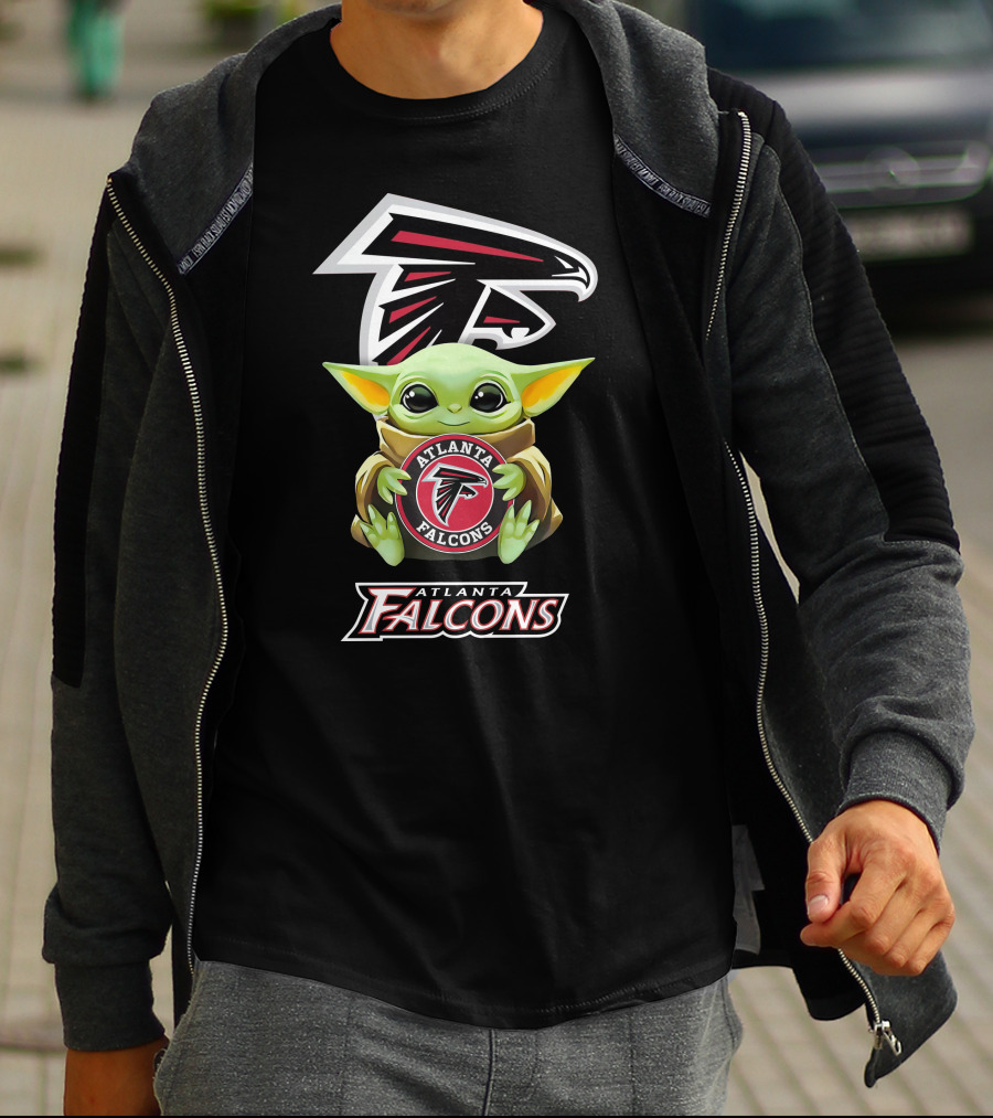 Grogu Holding Atlanta Falcons Emblem With Team T-Shirt