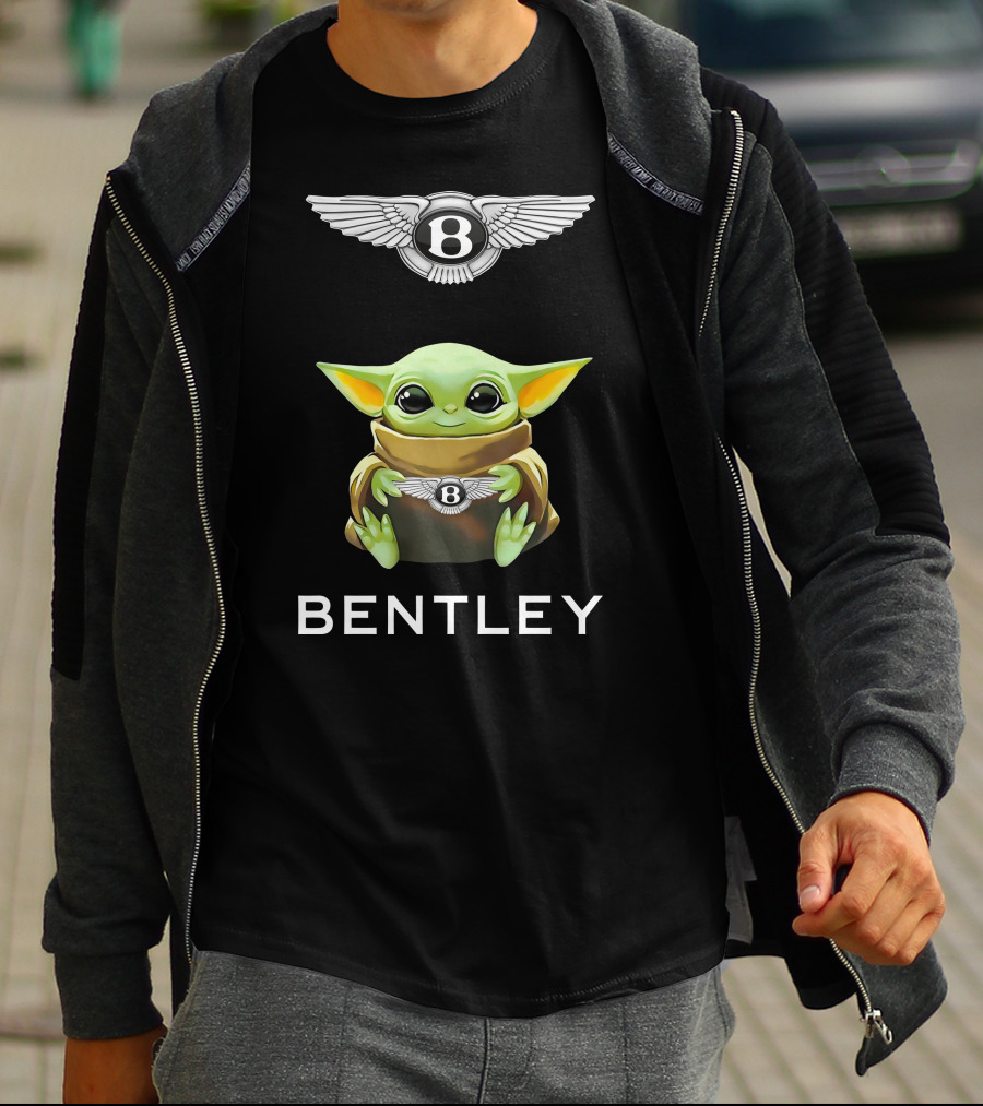 Grogu Holding Bentley Logo With Bentley Wings T-Shirt