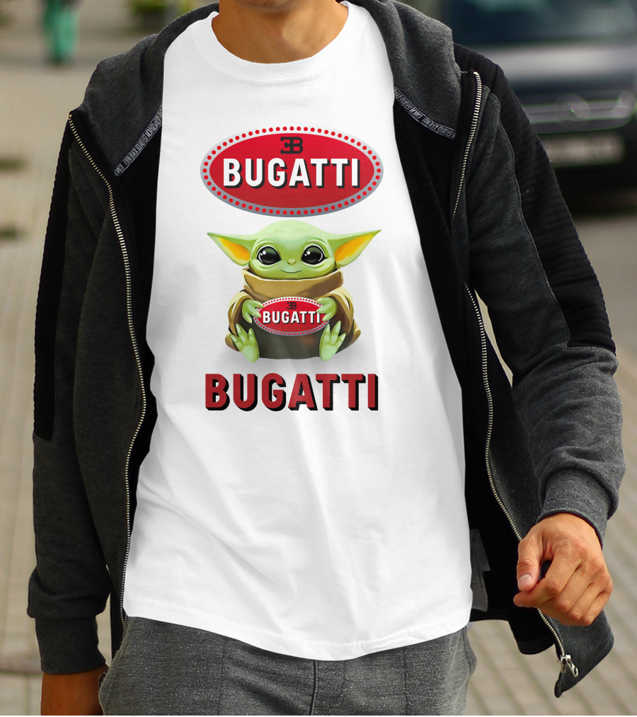 Grogu Bugatti Hug With Bugatti Logo Featuring Grogu Hugging Bugatti Emblem T-Shirt