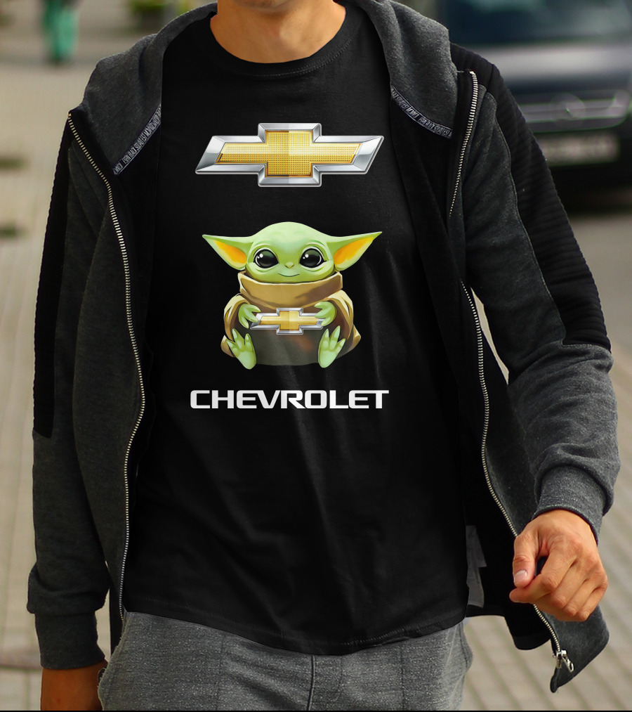 Grogu Holds Chevrolet Logo With Star Wars T-Shirt