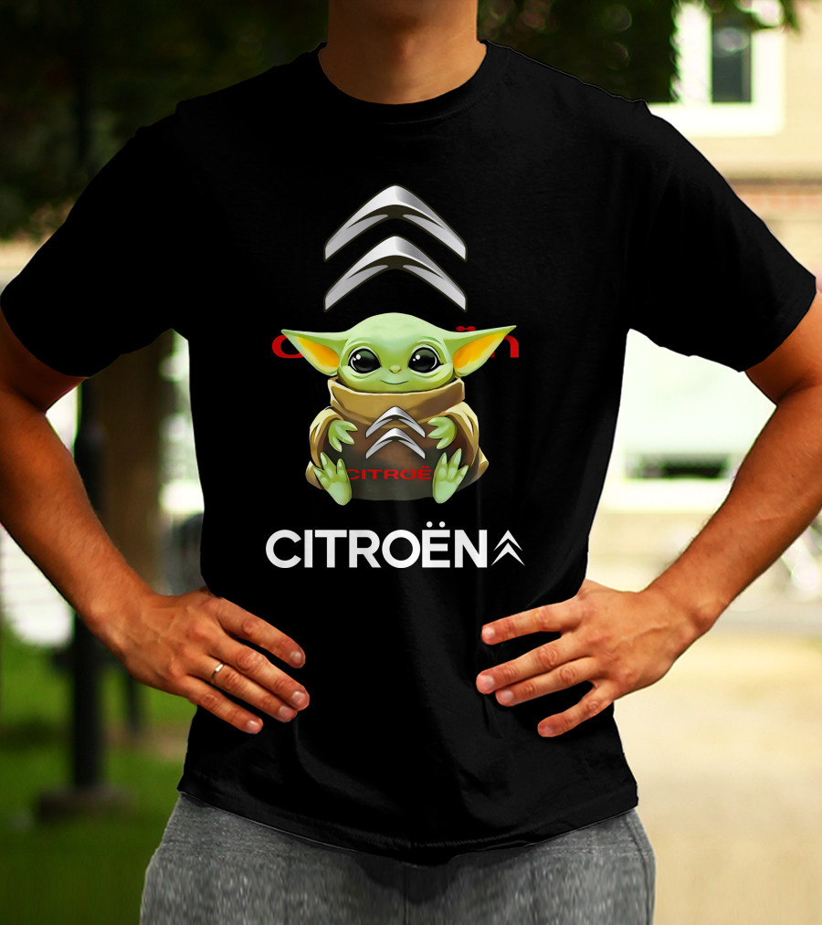 Grogu Holding Citroën Logo With Chevrons T-Shirt