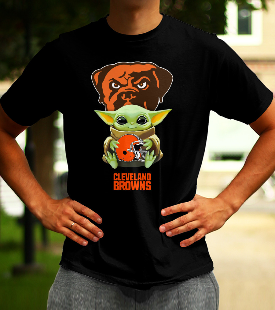 Grogu Cleveland Browns Helmet With Dawg Pound T-Shirt