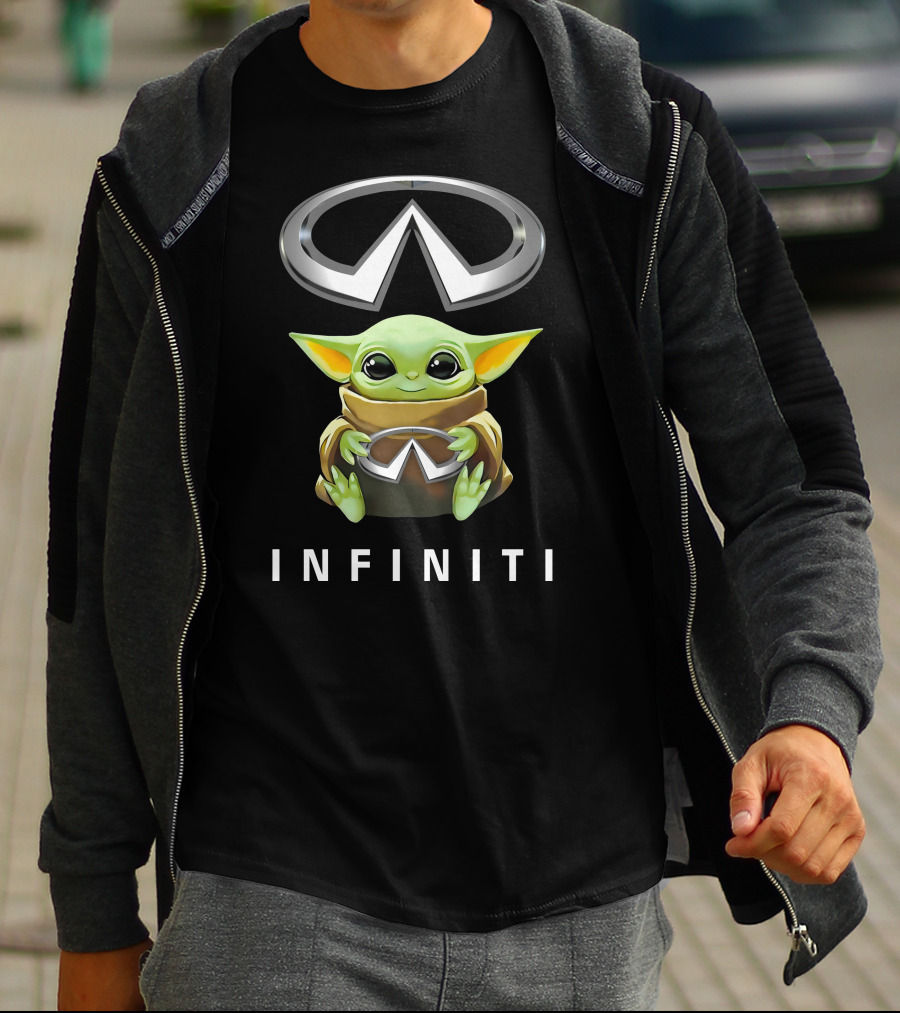 Grogu Holding Infiniti Logo Embrace T-Shirt