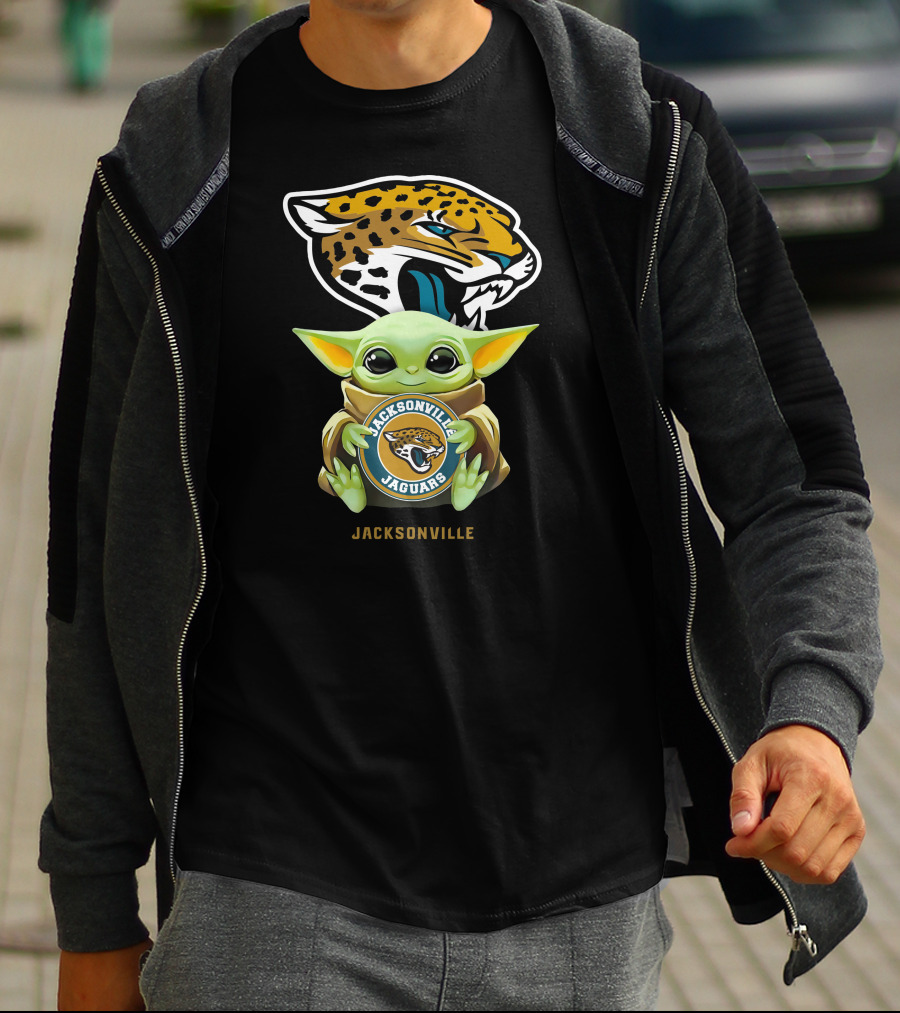 Grogu Holding Jacksonville Jaguars Icon With Emblem And Jaguar Head T-Shirt