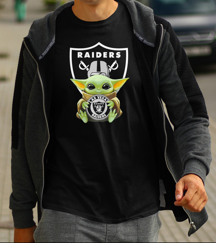 Grogu Hugging Las Vegas Raiders Shield T-Shirt