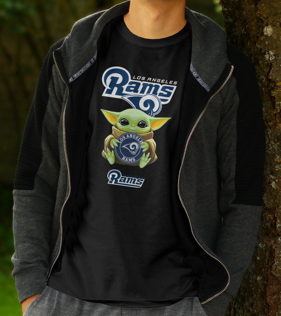 Grogu Holding Los Angeles Rams Football Emblem T-Shirt