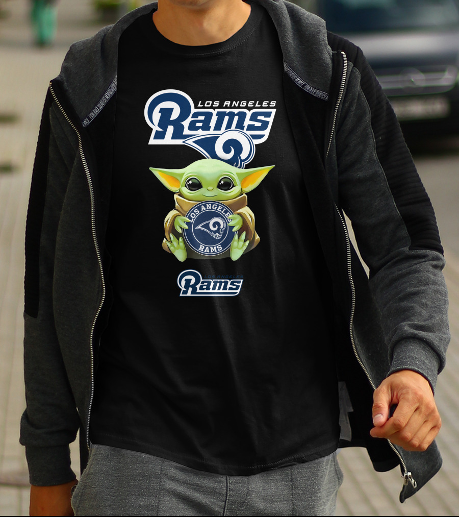 Grogu Holding Los Angeles Rams Football Emblem T-Shirt