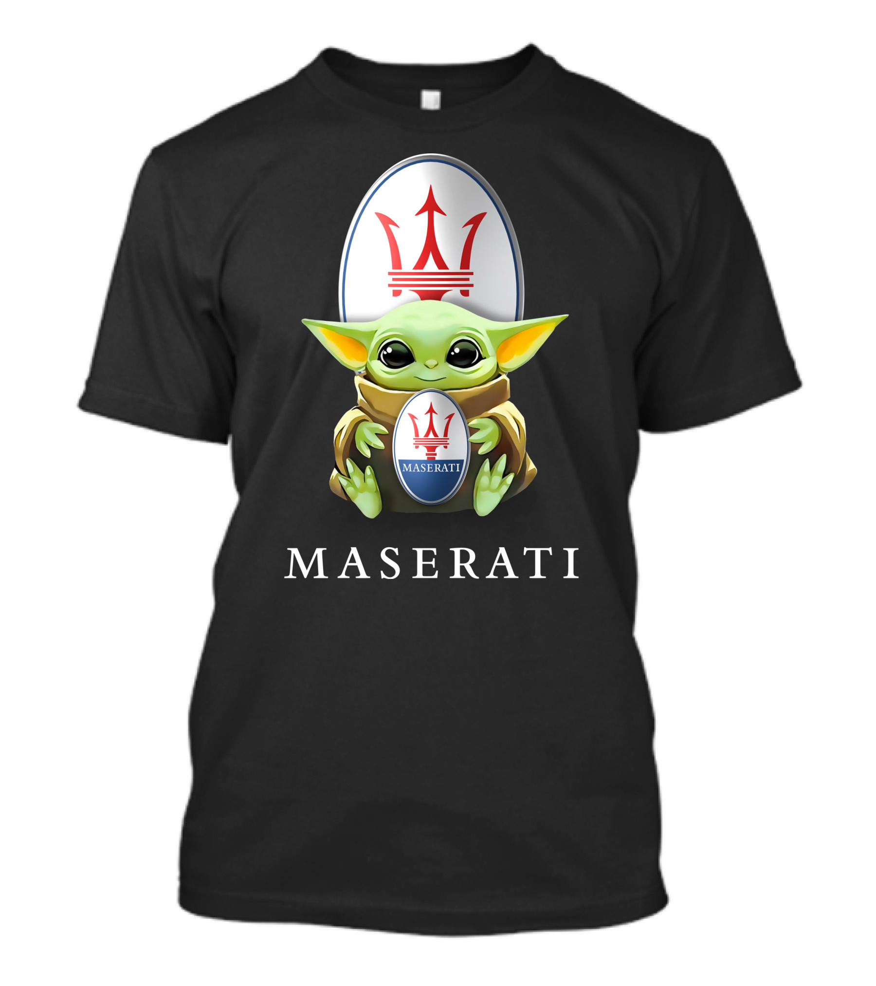 Grogu Holding Maserati Trident Emblem T-Shirt