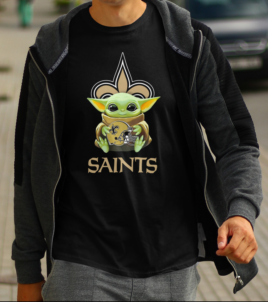 Grogu Saints Helmet New Orleans Fleur-de-Lis T-Shirt