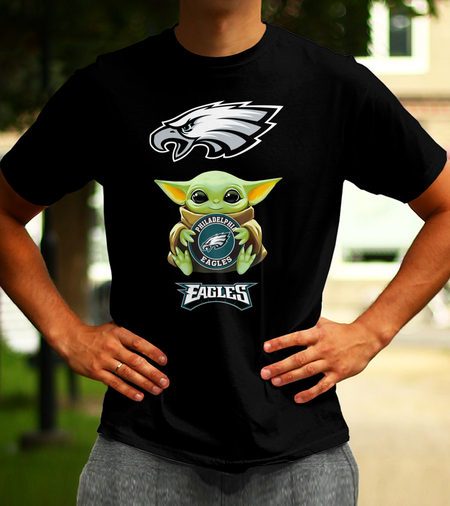 Grogu Hugging Philadelphia Eagles Emblem T-Shirt