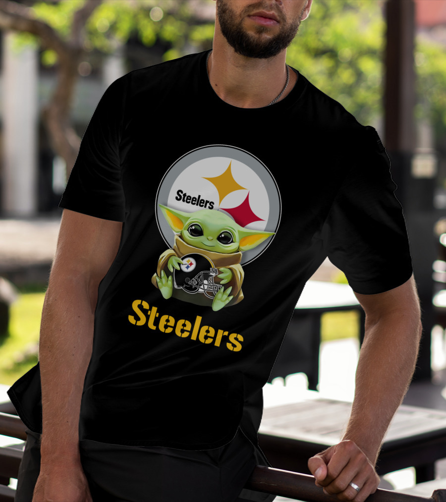 Grogu Holding Pittsburgh Steelers Helmet With Team T-Shirt