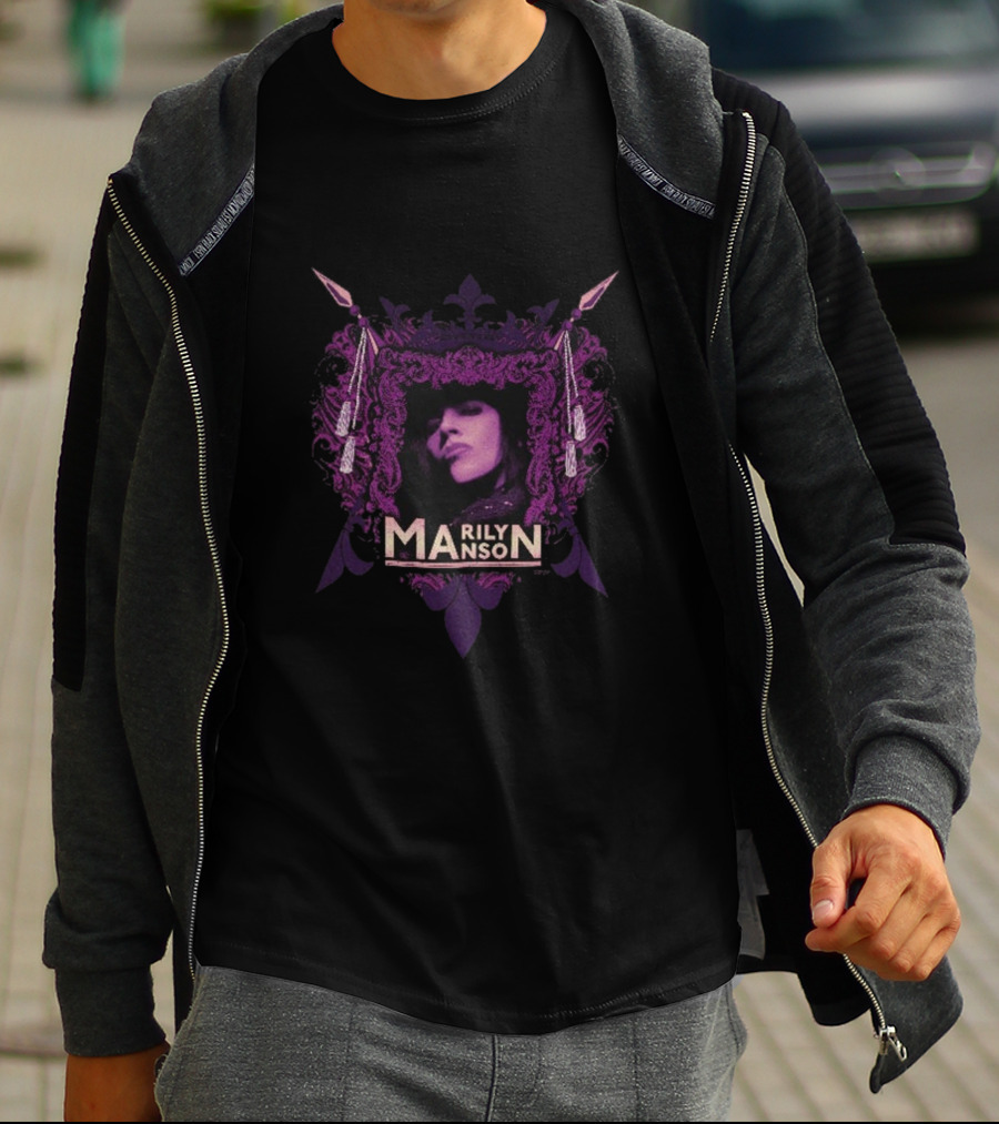 Marilyn Manson Gothic Portrait With Purple Ornate Frame T-Shirt